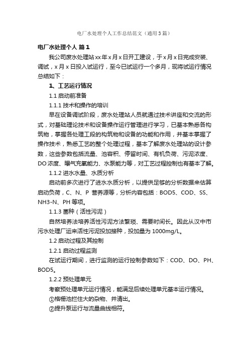电厂水处理个人工作总结范文(通用3篇)