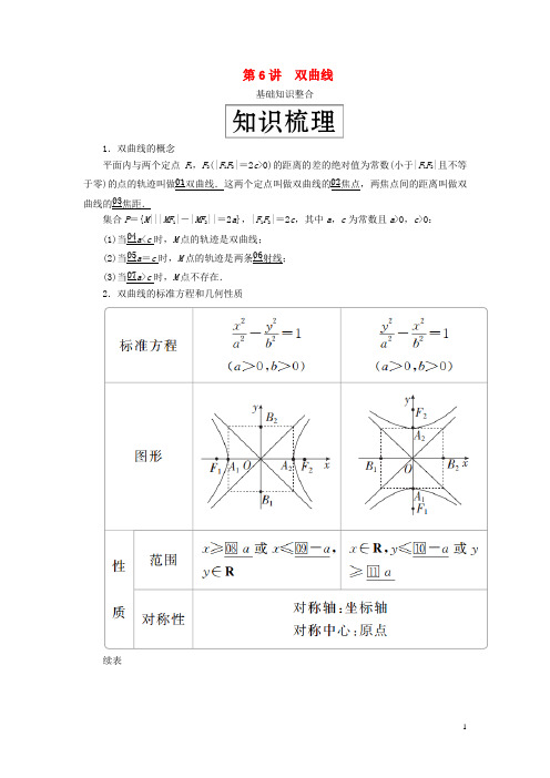 2020版高考数学一轮复习第九章平面解析几何第6讲双曲线教案(理)(含解析)新人教A版