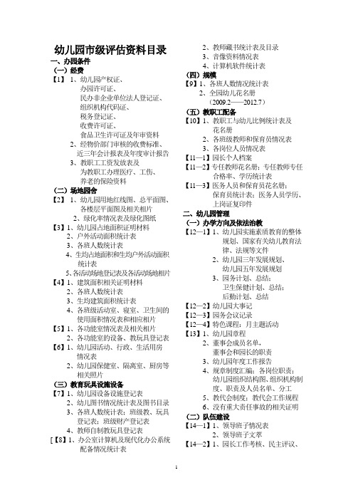 幼儿园市级评估资料目录.doc