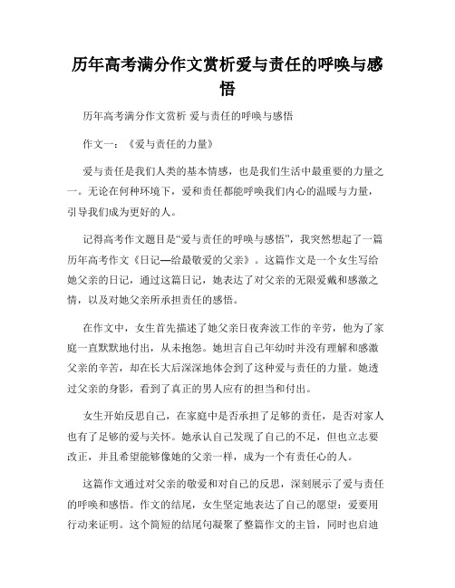 历年高考满分作文赏析爱与责任的呼唤与感悟