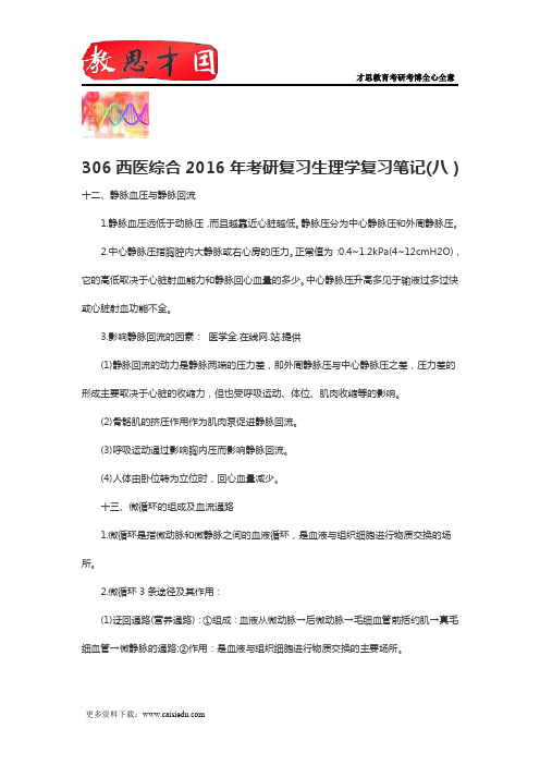 306西医综合2016年考研复习生理学复习笔记(八)