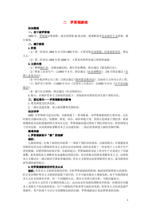 高中历史专题六罗斯福新政与当代资本主义2罗斯福新政知识导航21703100254