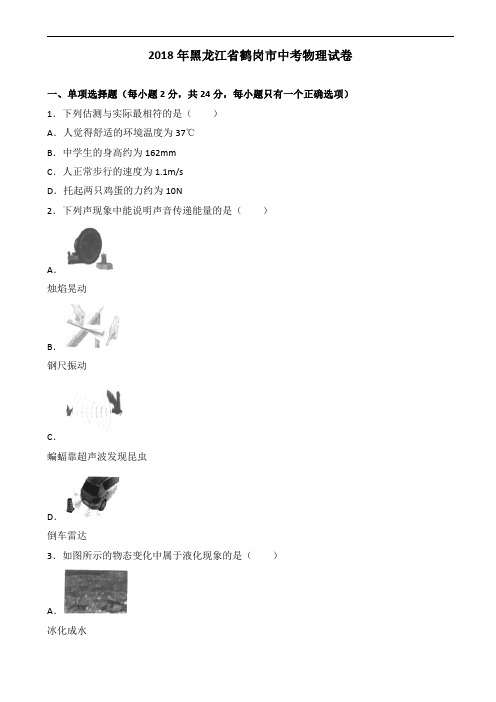 黑龙江省龙东地区2018年中考物理试题含答案