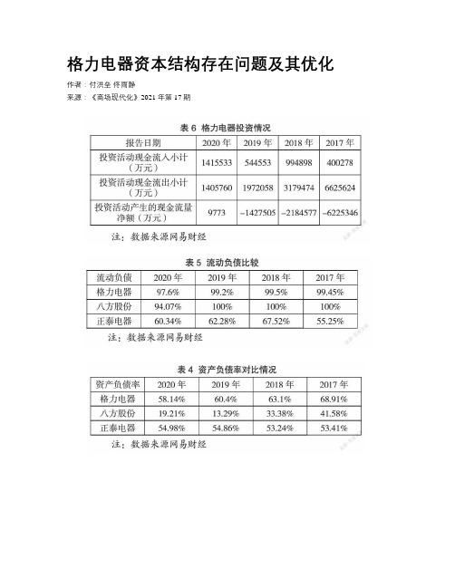 格力电器资本结构存在问题及其优化