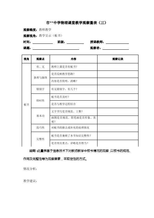 中学物理课堂教学观察量表