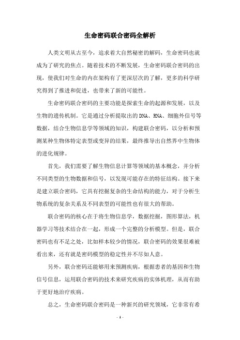 生命密码联合密码全解析