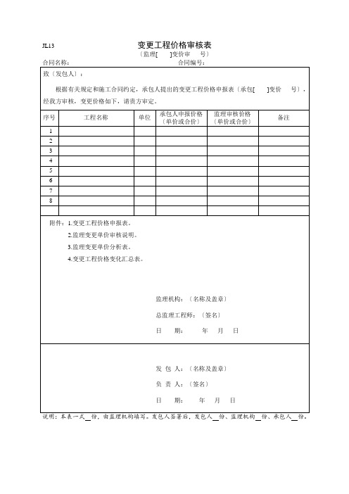 变更工程价格审核表