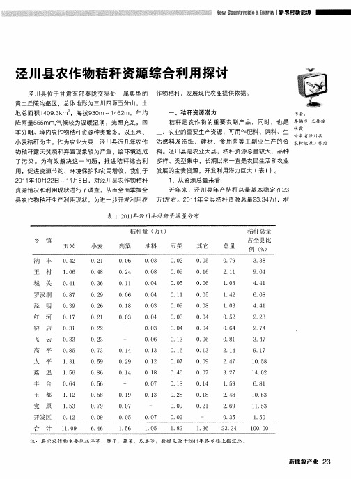 泾川县农作物秸秆资源综合利用探讨