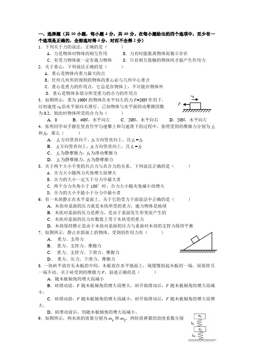 高一物理必修1力综合练习题及答案详解