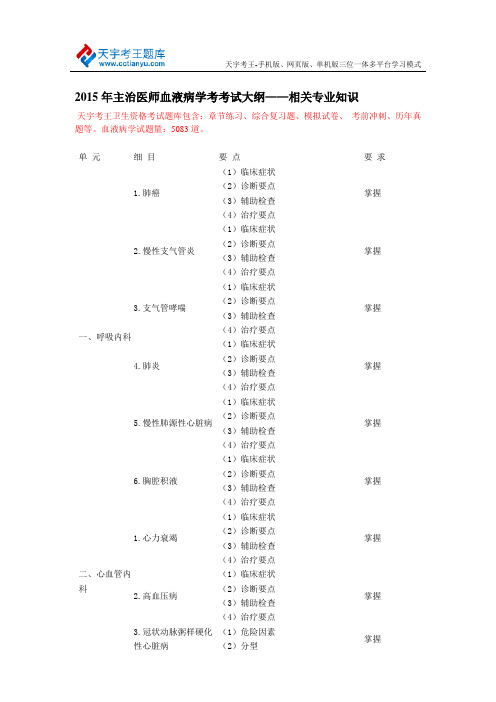 2015年主治医师血液病学考试大纲——相关专业知识