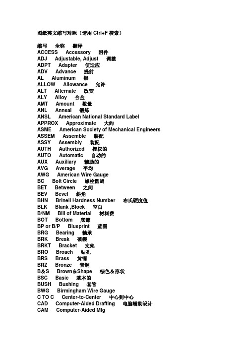 图纸英文缩写对照