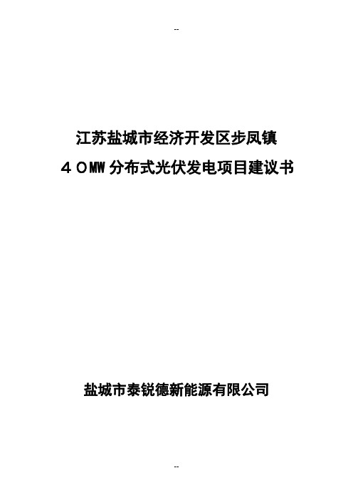 江苏盐城市经济开发区步凤镇40MW分布式光伏发电项目-项目建议书