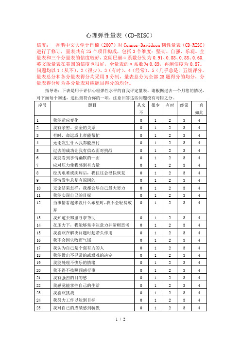 心理弹性量表(CD-RISC)