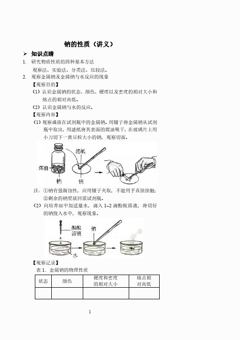 钠的性质(讲义及答案)