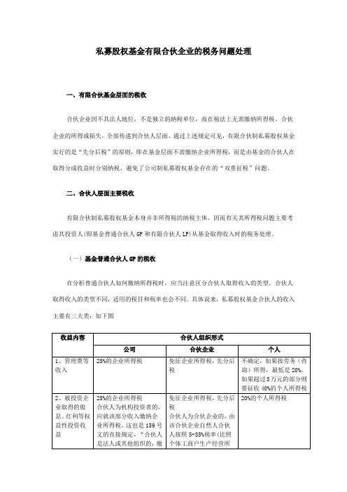 私募股权基金有限合伙企业的税务问题处理