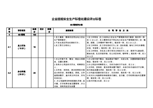 6S管理评分表