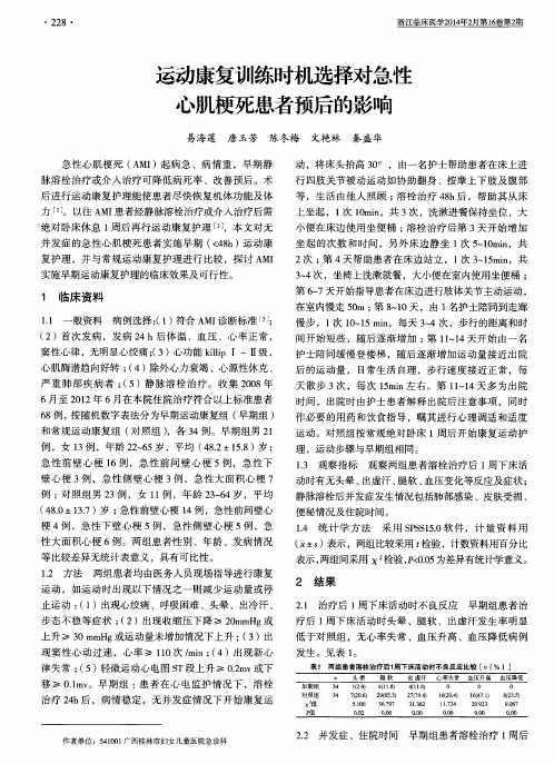 运动康复训练时机选择对急性心肌梗死患者预后的影响