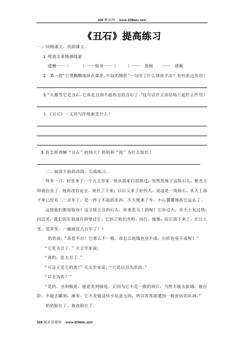 【309教育网优选】小学语文北师大版六年级上册《丑石》提高练习