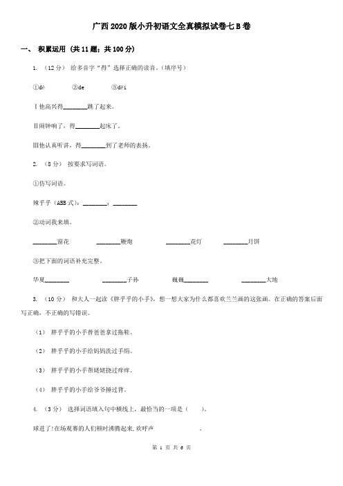 广西2020版小升初语文全真模拟试卷七B卷