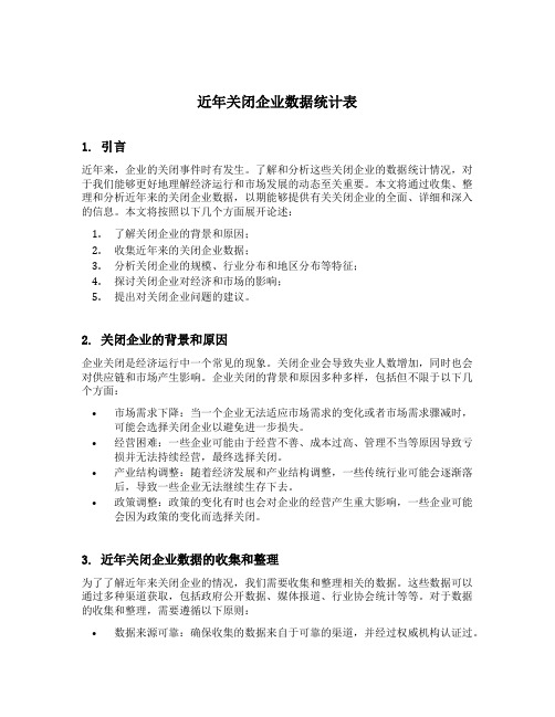 近年关闭企业数据统计表