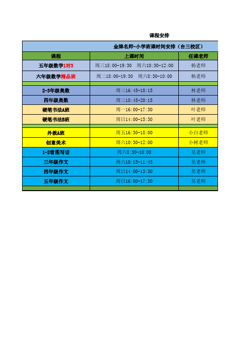 最全培训机构常用表格大全培训课程时间表