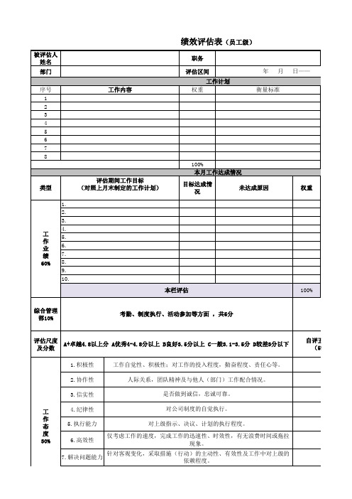 企业绩效考核评估表