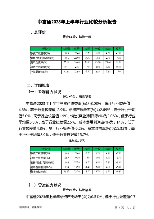 300560中富通2023年上半年行业比较分析报告