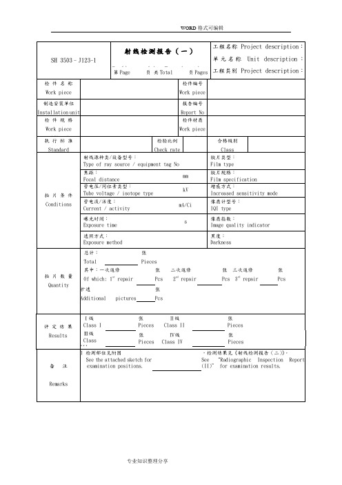 无损检测(NDE检测)报告表格,中英对照