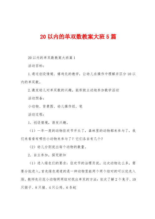 20以内的单双数教案大班5篇