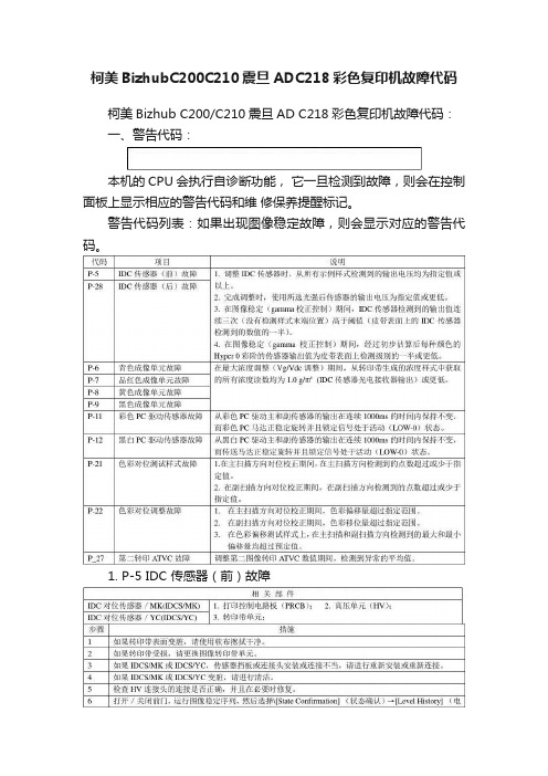 柯美BizhubC200C210震旦ADC218彩色复印机故障代码