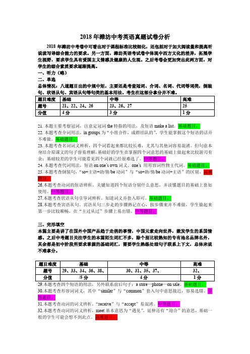 2018潍坊英语试卷真题分析