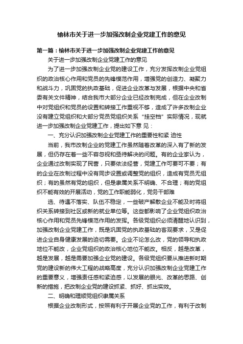 榆林市关于进一步加强改制企业党建工作的意见