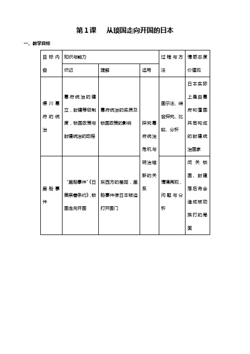 历史：从锁国走向开国的日本 教案新人教版选修