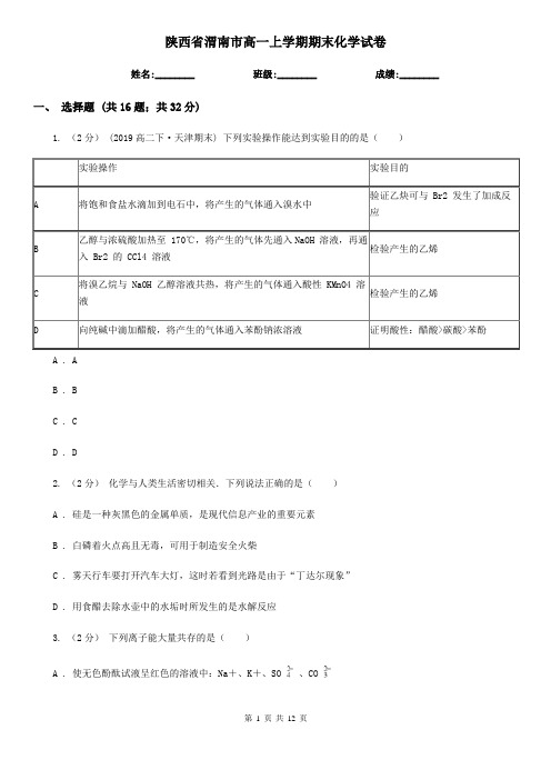 陕西省渭南市高一上学期期末化学试卷