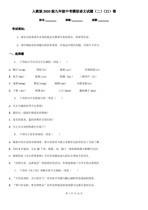 人教版2020版九年级中考模拟语文试题(二)(II)卷