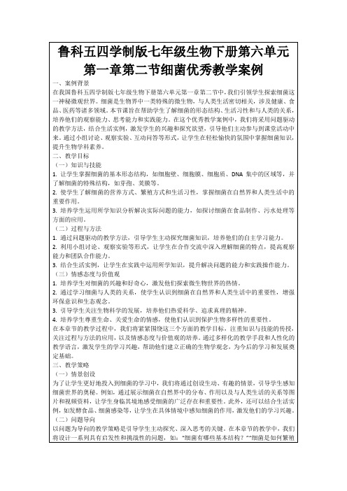 鲁科五四学制版七年级生物下册第六单元第一章第二节细菌优秀教学案例