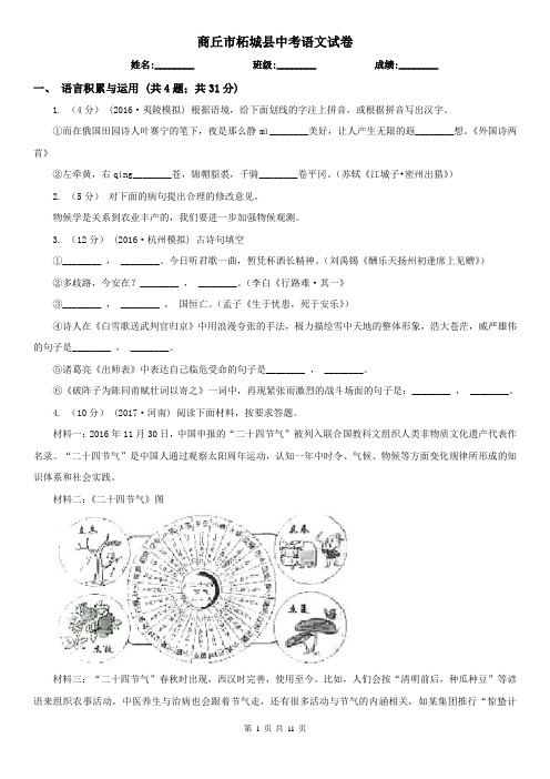 商丘市柘城县中考语文试卷