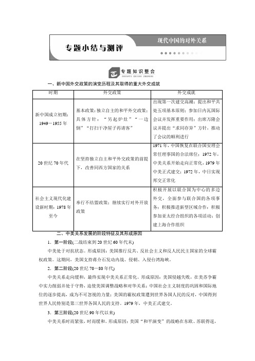 新人民版高中历史必修1 现代中国的对外关系  专题小结与测评