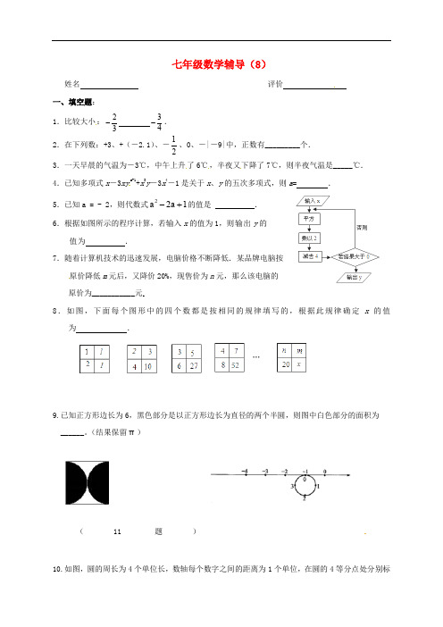 江苏省南京市溧水区七年级数学上学期辅导试题(8)(无答案) 苏科版