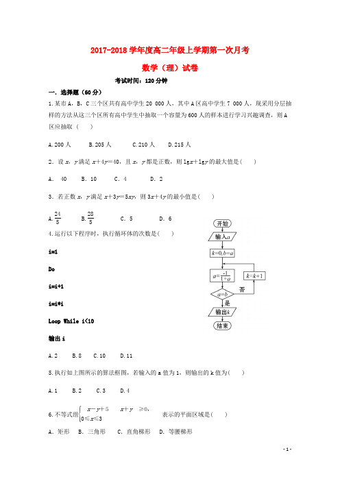 江西省横峰县高二数学上学期第一次月考试题 理