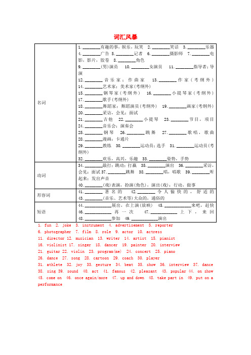 中考英语话题语篇突破话题十文娱与体育词汇风暴试题62