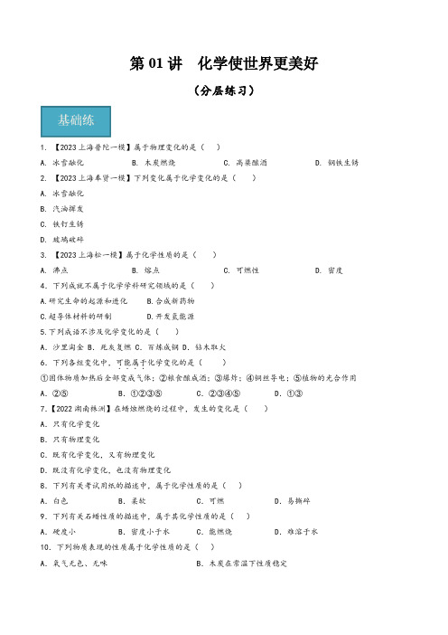 沪科版九年级化学第一学期同步精品课堂第01讲化学使世界更美好(分层练习)(原卷版+解析)