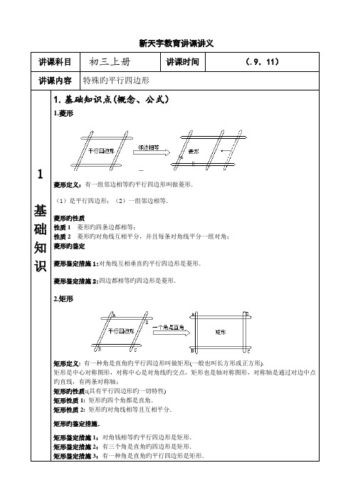 2022年特殊平行四边形知识点总结及题型