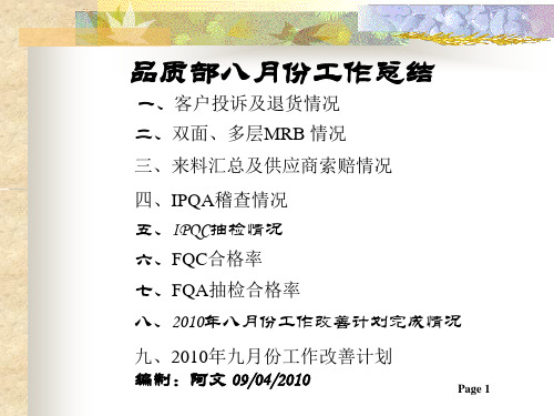 八月份品质部月报