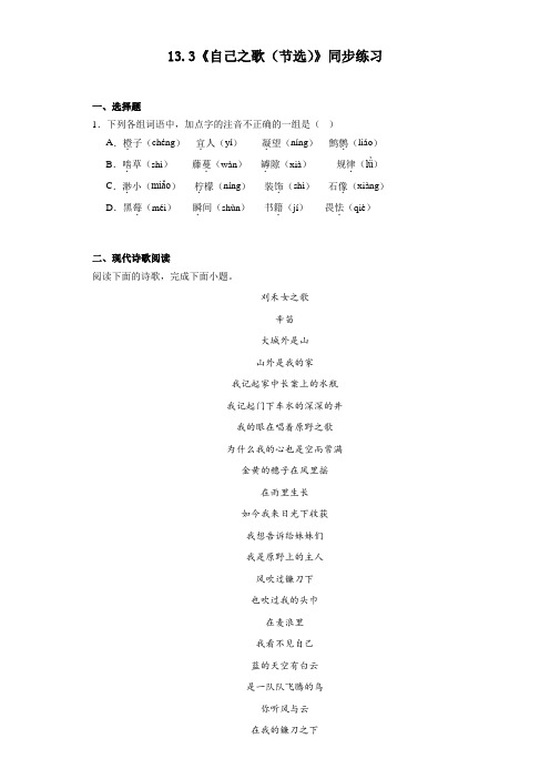 13.3《自己之歌(节选)》同步练习++2023-2024学年统编版高中语文选择性必修中册+