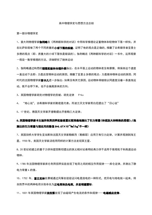 高中物理学史与思想方法总结