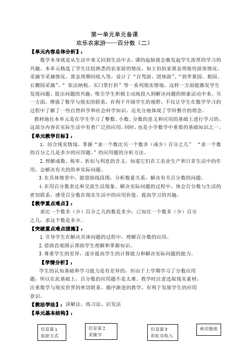 新版青岛版六年级下册数学第一单元《欢乐农家游—百分数二》单元备课(最新编辑版)