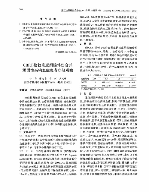 CRRT抢救重度颅脑外伤合并顽固性高钠血症患者疗效观察