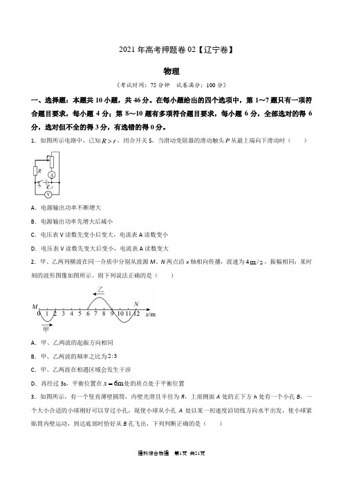 2021年高考物理押题卷2(辽宁卷)(附参考答案)