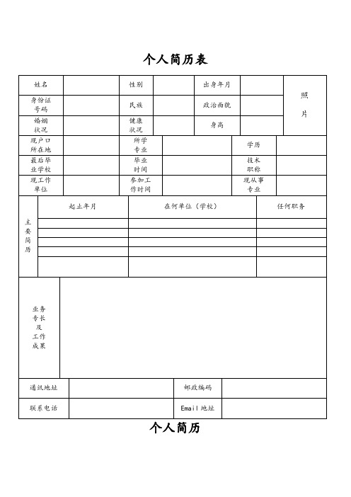 标准正规个人简历表格